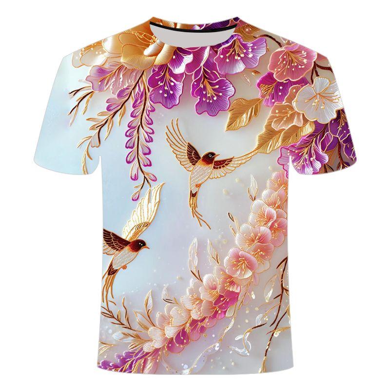 2024 Summer New Men's and Women's 3D Printed Round Neck T-shirt Popular, Personalized New Chinese Bird Series