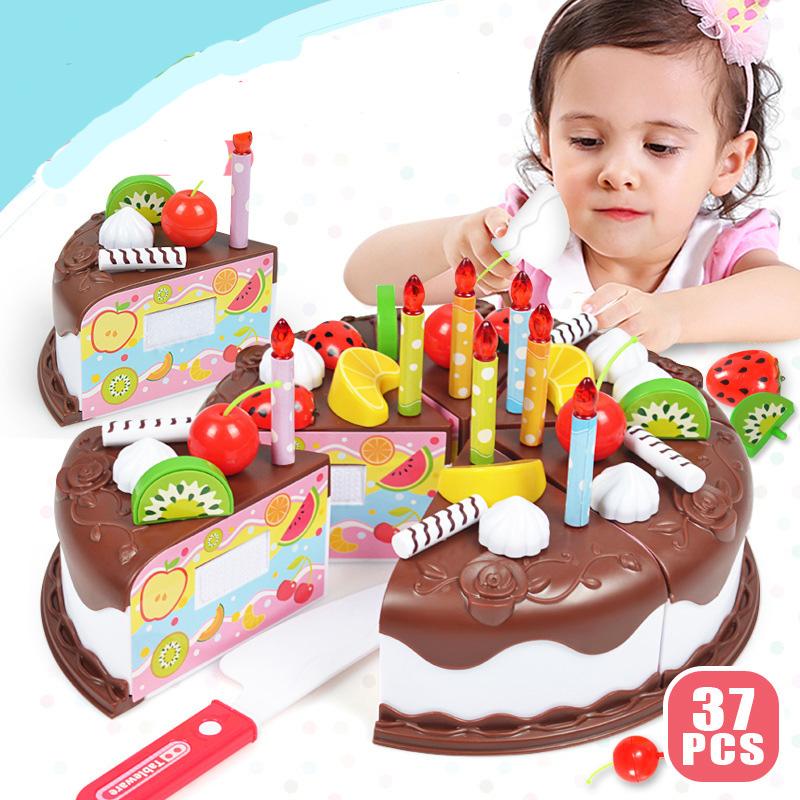 37PCS Children Simulation Chocolate Birthday Cake Play House Pretend Play Toy Cake Cutting Diy Toy Baby Birthday Gifts