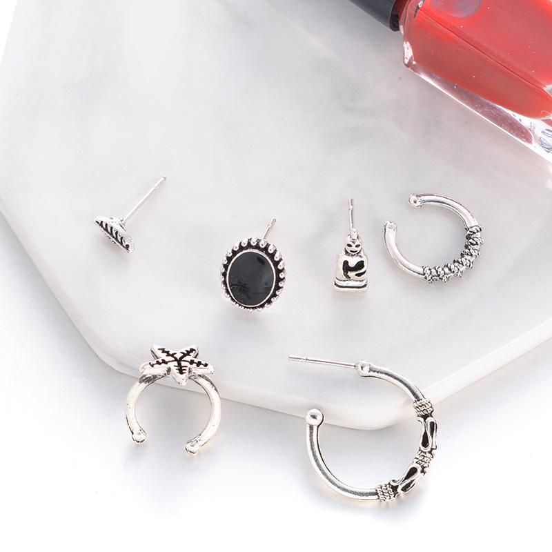 Набор из 6 пар женских серег в богемном стиле с пентаграммой и листьями