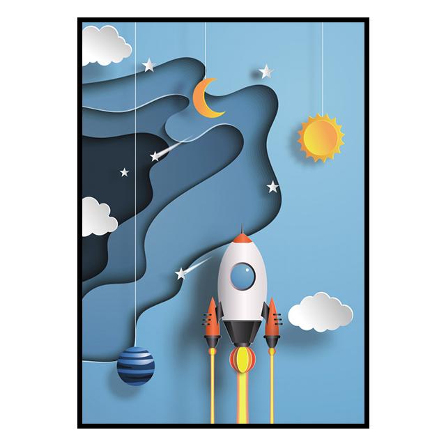 Outer Space Astronaut Cartoon Picture Poster Canvas Painting Kids Room Prints and Decoration Mural for Modern Home Decor No Frame