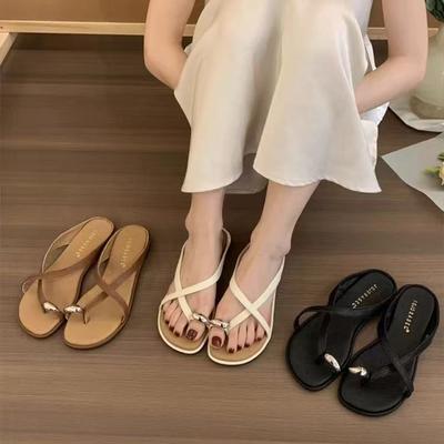 Туфли ретро коричневые фея премиум с открытым носком летние плоские 2025 новые поздневечерние ветровые сандалии отпуск прохладные шлепанцы