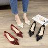 Single Shoes Women's Thick Heel Mid-heel Spring New Women's Shoes Pointed Head Shallow Mouth Four-season Shoes Women's Versatile Bow High Heels