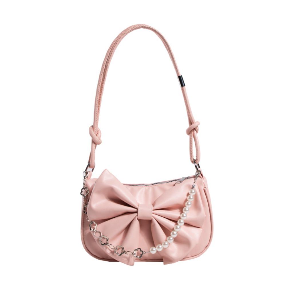 Solid Color Women Underarm Bag PU Leather Bow Handbag Simple Bowknot Shoulder Bag  Office Worker