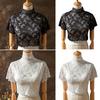 Half High Collar Short Sleeve Fake Collar See-through Solid Color Crochet Flower Pattern Lace Bottoming Top Clothing Accessories