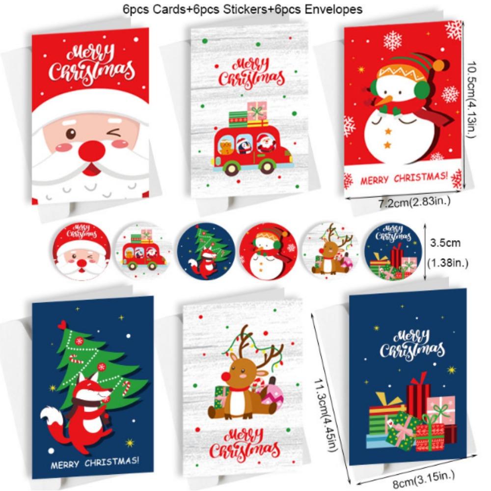 6 шт./компл. Веселая рождественская открытка Подарочная карта на Рождество День рождения Милая мультяшная полусложенная открытка Благословение Сообщение Открытка с конвертом