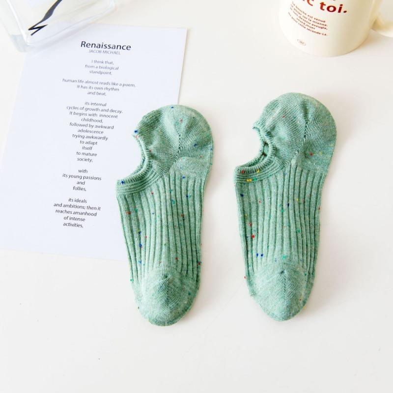 Женский летний тонкий стиль чистый хлопок цвет мелкий вырез нескользящие не спадающие с невидимыми носками-лодочками