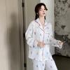 Ice Silk Soft Printed Home Wear Long-sleeved Trousers Suit Cool Pajamas for Women Spring and Autumn
