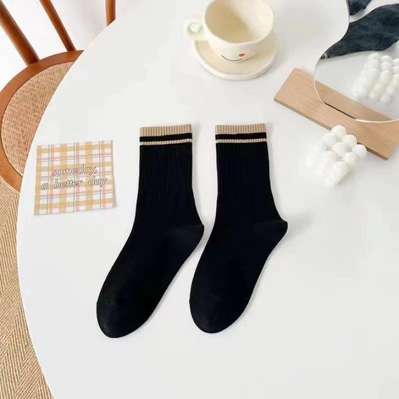 Женские хлопковые спортивные носки до середины икры с полосками Майярда, простые, высокоэластичные, повседневные, для девочек, удобные и дышащие женские носки