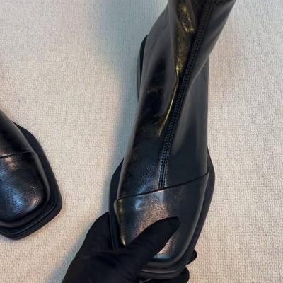 Версия из мягкой кожи~ Ботильоны челси в британском стиле на молнии с квадратным носком женские 2025 осень новые универсальные тонкие ботинки