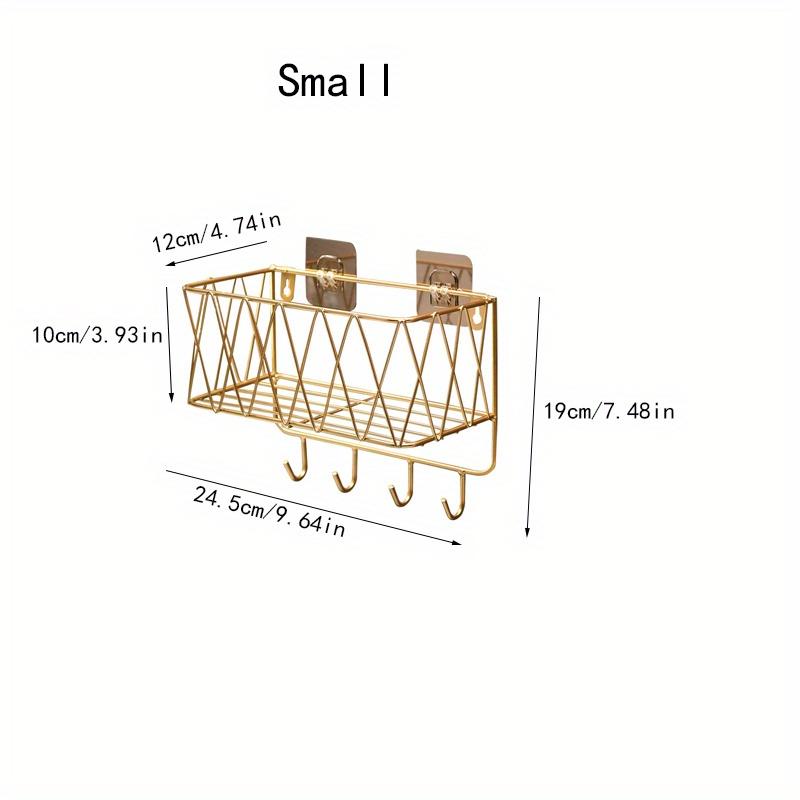 1pc Golden Luxury Bathroom Shelf Without punching,Shower Skin Care Products Wall Organizer Storage Rack with Hook,Kitchen Wall Mounted Storage Rack.