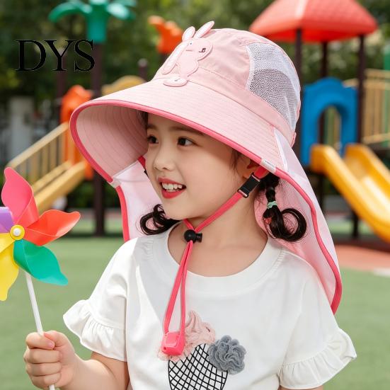 Kids Foldable Camping Hat Summer Sun for Boys Girls, Breathable Mesh Wide Brim Cap with Neck Accessories Flap, Adjustable Strap & Whistle, UV