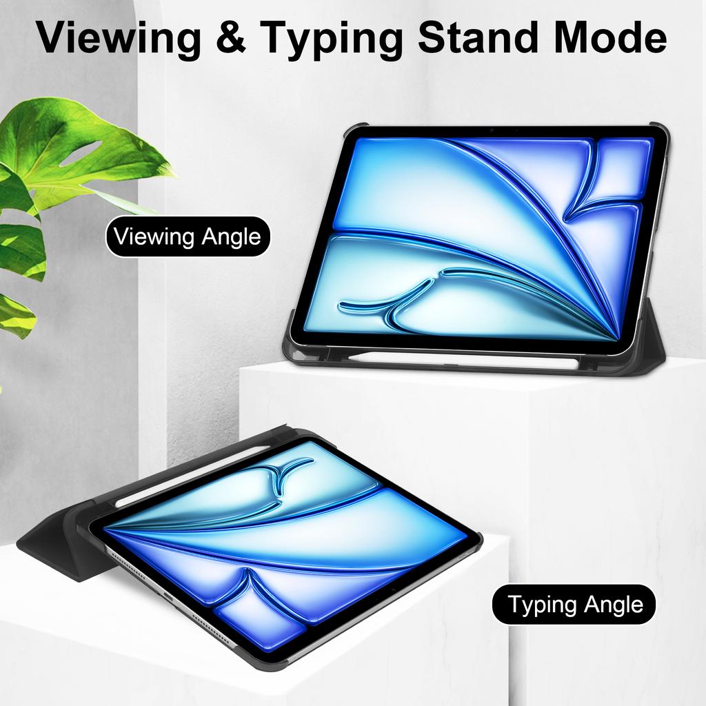 Для iPad Эйр 11 (2025)/(2024) Чехол из ПУ кожи для смарт-планшета, гладкая матовая задняя панель, встроенный держатель для карандаша