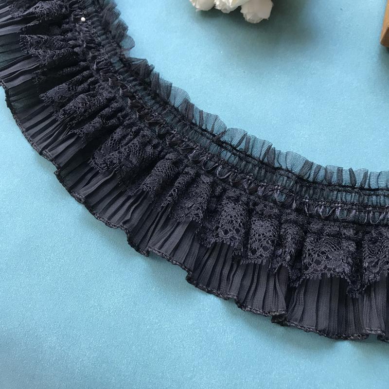1Yard White Black Stretch Lace Layer Ribbon Elastic Ruffle Trim For Sewing Clothing DIY Crafts