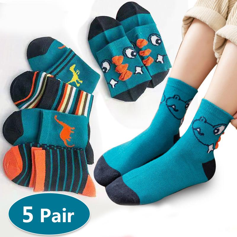 5 Pair Children's Socks Spring Autumn Boys Girls Cartoons Cute Middle Tube Socks
