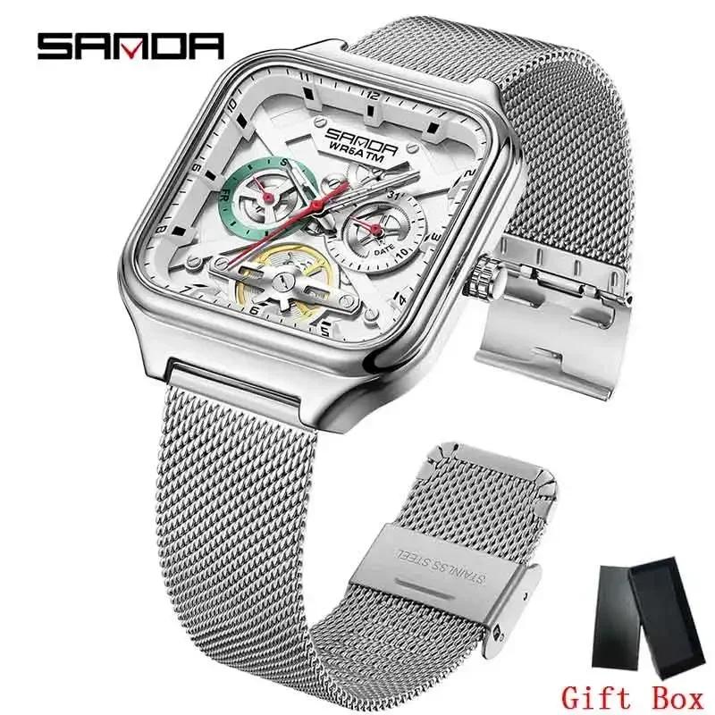 SANDA Fashion Men's Quartz Watch Multifunction Luminous Calendar Silicone Strap Outdoor Sports Watches for Man Reloj Hombre