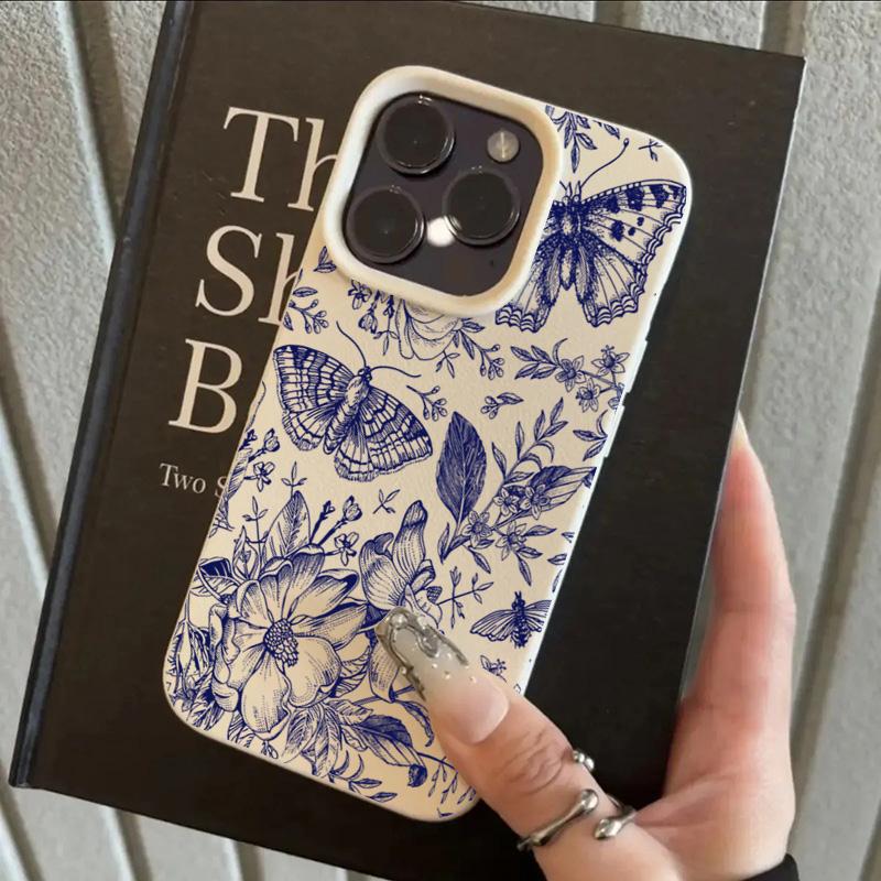 Vintage Blue Butterfly Flower Lichee Pattern Phone Case For iPhone 17 Air 16 Pro Max 15 Plus 13 12 Pro Max X XR XS Soft Cover