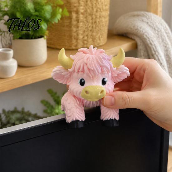 Highland Cow Monitor Decoration Cute Sitter Decor, 3D Printed Figurine, Fun Personalized Office Workspace Decor Desktop Ornament for Computer