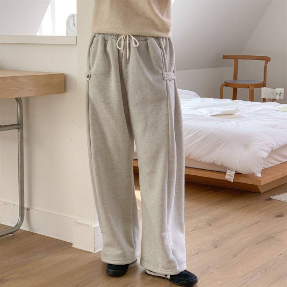 New Arrivals Open Run Women Side Button Cut Wide Leg Pants