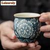 70ML Antique Ru Kiln Ceramic Teacup Blossoms Flower Egg Cup Master Tea Bowl Tasting Single Cup Meditation Cup Kung Fu Teaset