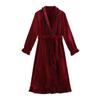 Velvet Robe Women Fall Winter Long-sleeved Bathrobe Court Style French Velvet Pajamas Bridal Red Morning Robe Thickened Homewear