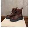 Shoe Shrinkage Horse Leather Height Raised Coarse Heel Platform Sole Lace-Up Side Zipper Martin Boots