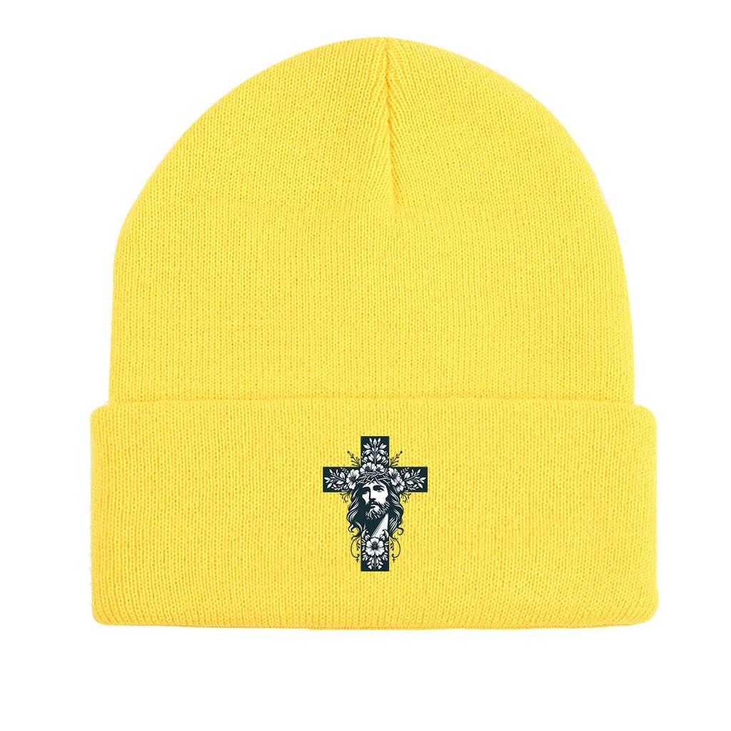Крест Иисус Зимняя вязаная шапка Beanie, Skullies Beanies Slouchy Теплые однотонные шапки с помпоном Вязаная шапка Beanie