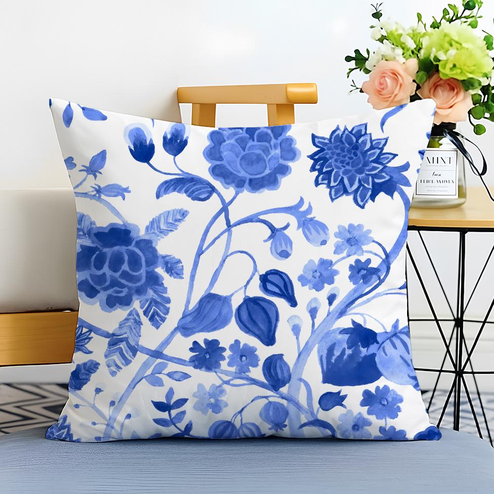 Blue and White Porcelain Cushion Cover Washable Linen Pillowcase Soft  for Sofa Bed Cozy Home Room Decor
