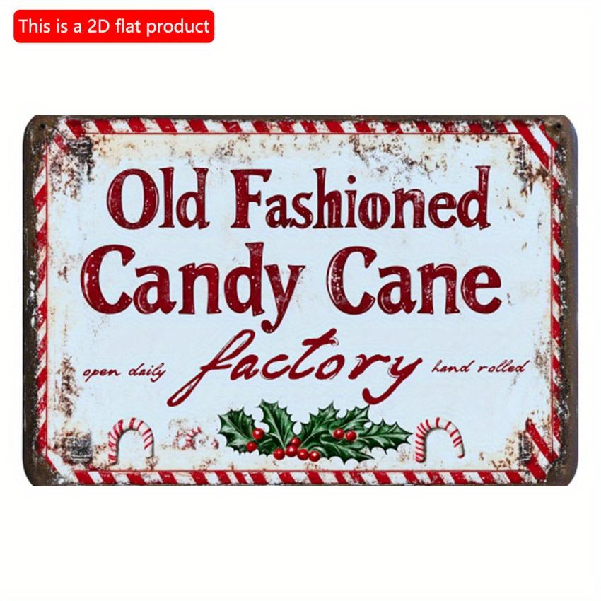 Mfoever pc Vintage Candy Cane Factory Metal Tin Sign Waterproof and Dustproof Iron Wall Art Engraved Christmas Theme Hanging Decor for Home Bar Cafe