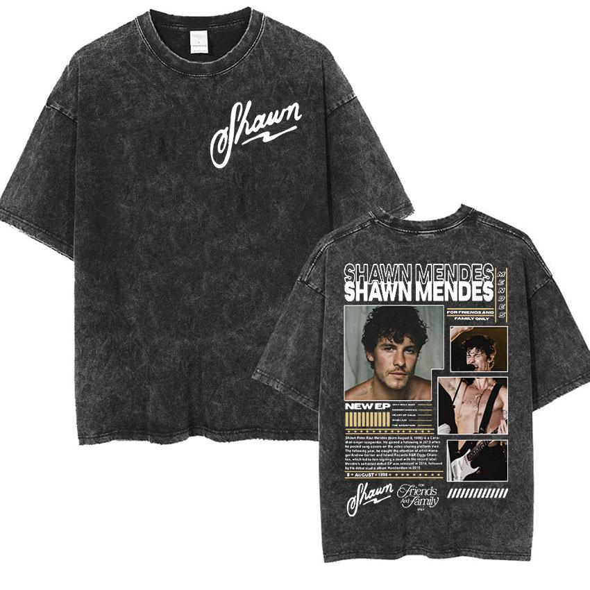 Rapper Shawn Unisexdes Tour Album Vintage Washed Tee Shirt Unisexs Hip Hop Oversized Tshirt Fashion High Quality Cotton T Shirts