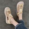 Johnature Round Toe Hollow-out Flat Sandals Genuine Leather Breathable And Comfortable Women's Shoes