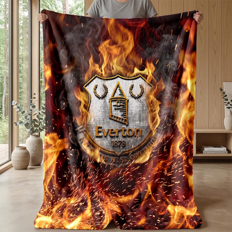 Everton Football Print Flannel Blanket, Soft Warm Lightweight Throw Blanket for Sofa Bed Camping