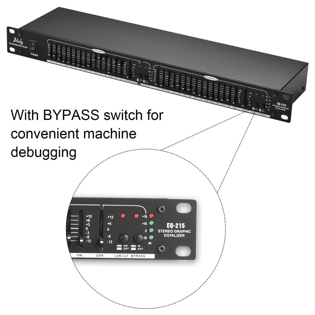 Btuty Dual Channel Equalizer 1U Rackmount 15-Band EQ-215 (Black)