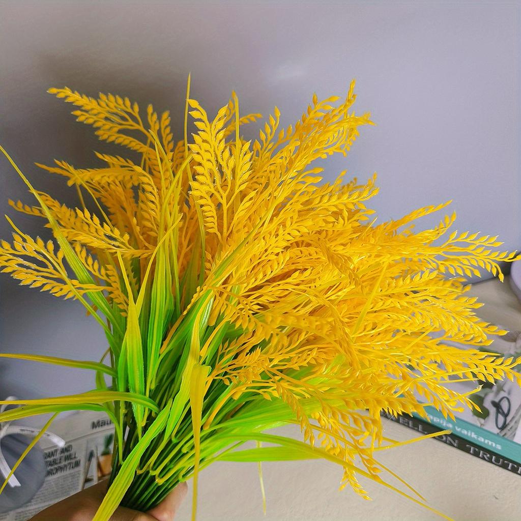 3Pcs Simulation 7-pronged Golden Wheat Ears Rice Barley, for Wedding Banquet Festival Home Party Decoration