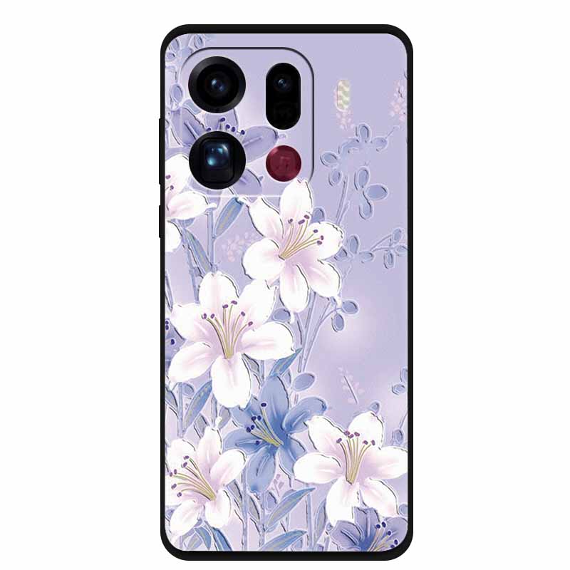 3D Чехол с цветами для Oppo Find X9 Pro 5G Чехол Тиснение Рельефный Цветочный Черный Силикон Мягкая Задняя Крышка для Oppo Find X9 Pro Чехол Funda