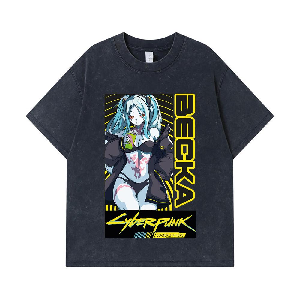 275 GSM Washed T-shirts 100% Cotton Cyberpunk V10 Becka Print Unisex Heavy Cotton T Shirt