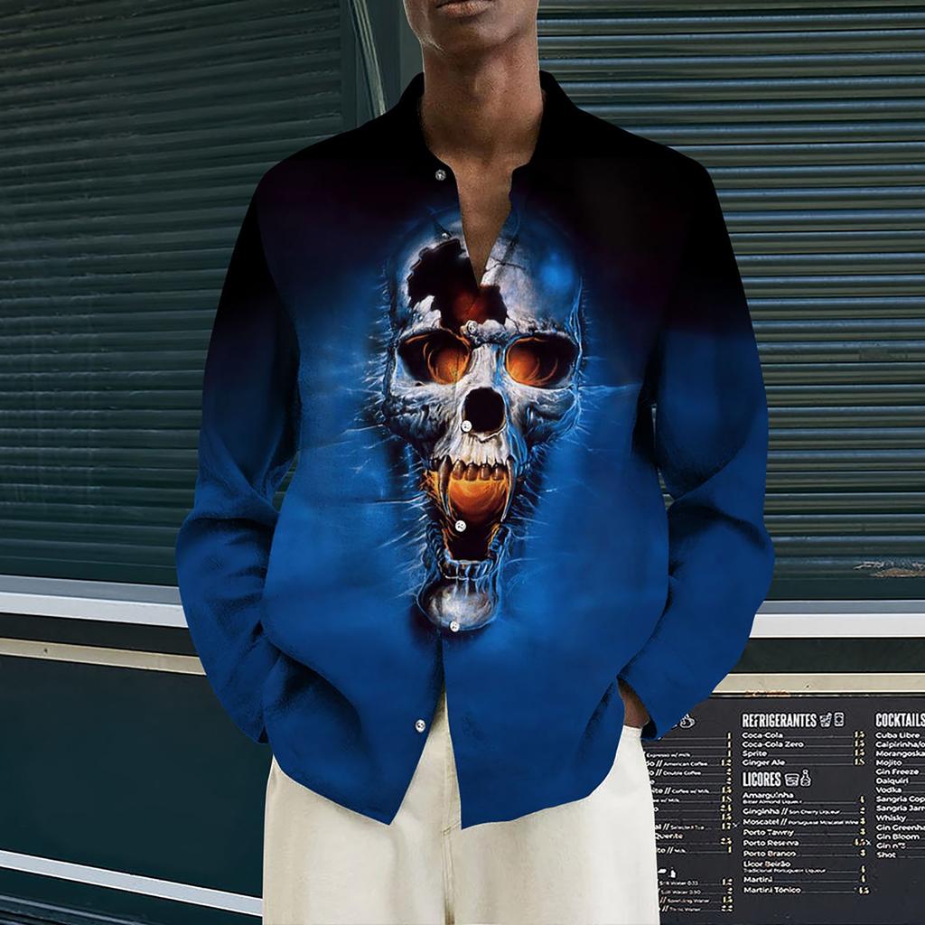 Мужские рубашки с длинным рукавом с принтом, повседневные свободные рубашки с длинным рукавом с принтом