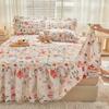 Floral Pattern Quilted Bedding Lace Pure Cotton Bed Skirt  Three Piece Set Mattress Protective Cover Anti Slip Bedspread Sheet