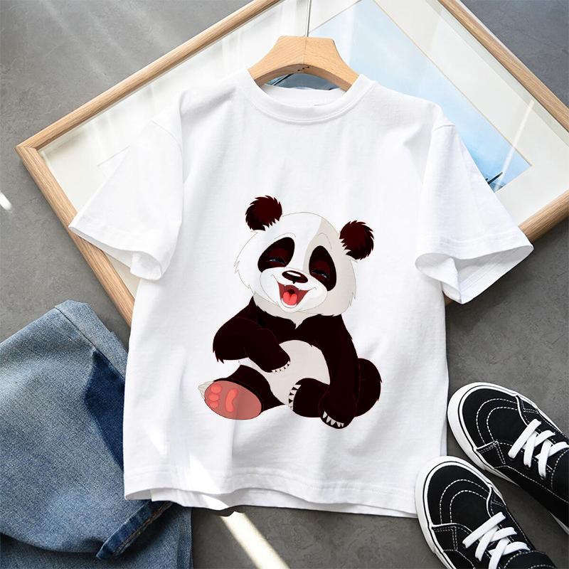 Cute Panda Printed Dinosaur T-shirt For Boys Girsl Summer Outfit Tops Kids Casual T Shirt Kawaii Children Short Sleeve Clothes