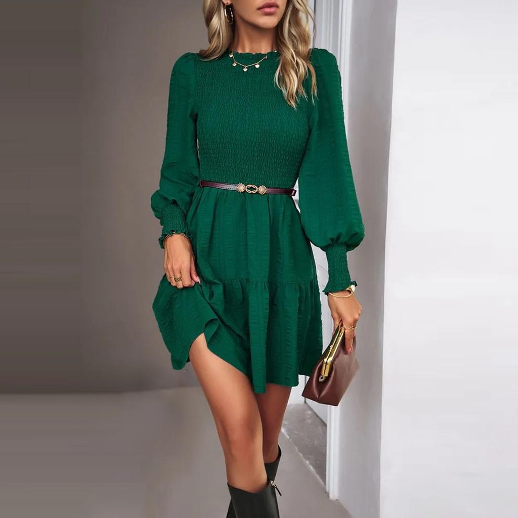 Women's Autumn And Winter Long Sleeve Short Skirt Solid Color Dress
