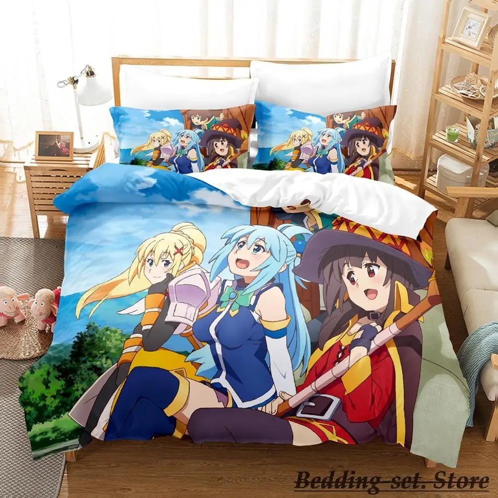 KonoSuba Аниме Комплект постельного белья Односпальный Полуторный Полный Евро Кинг-сайз Пододеяльник Комплект постельного белья для спальни взрослых и детей