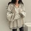 Hoodies Striped T-shirt Women's Spring Autumn Thin Spliced Street Loose Long-sleeved Top Elegant Retro Shirt Top