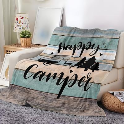 A Cozy Camping-Themed Fleece Blanket with Soft, High-Definition Digital Printing. A Cooling Blanket Suitable for All Seasons, Perfect As a Gift for Fa