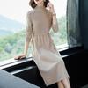 Повседневное платье-свитер для женщин, средней длины, с высоким воротником, вязаный свитер, большого размера, однотонный пуловер, вязаное платье с длинными рукавами