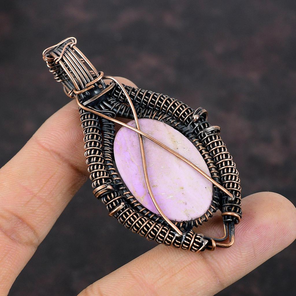 Подвеска из фосфосидеритового камня, обернутая медной проволокой, подвеска ручной работы, ювелирные изделия для подарка, ювелирные изделия из медной проволоки, подвеска из радужного лунного камня