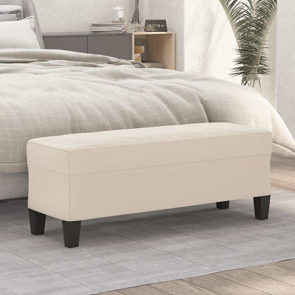 Cream colored Bench 100 x 35 x 41 cm Microfiber Fabric