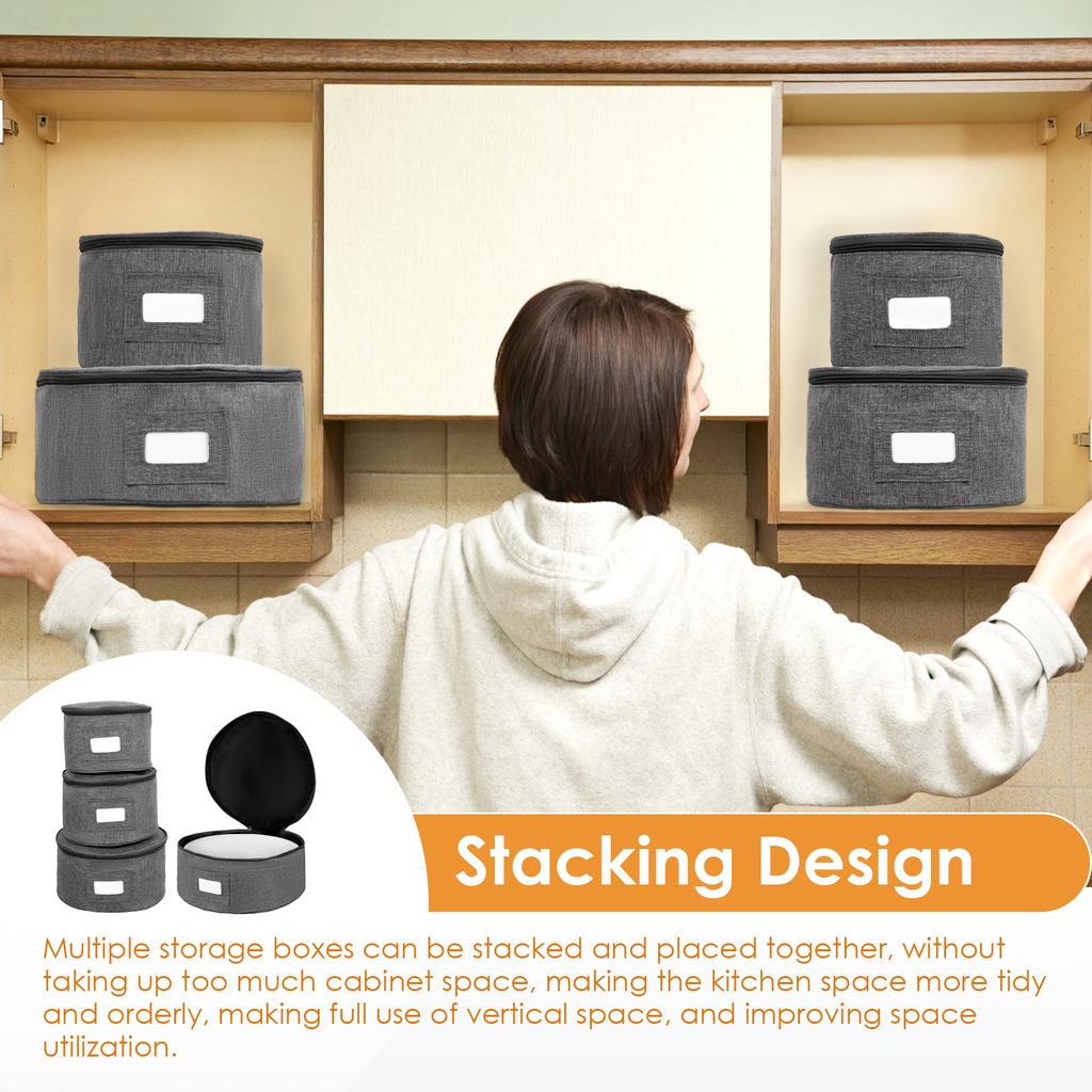 4 шт. Штабелируемый контейнер для хранения посуды с войлочными разделителями, ручка, контейнеры для хранения фарфора для тарелок, кухонный для тарелок