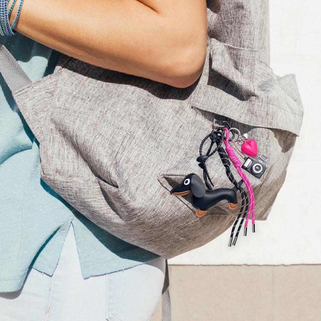 Stylish Dachshund Pendant with Soft Rope Tassels Key Holder Fashion Charm PU Texture Perfect for Bags or Car Decoration