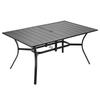 Outdoor Patio Dining Table, 150cm Long Rectangular Metal Steel Slat Backyard Bistro Tables for 4-6, with 38mm Umbrella Hole, All-Weather Large