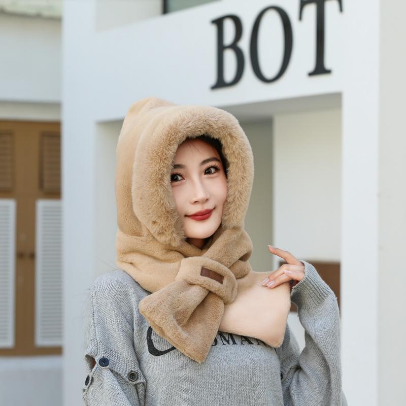 Hat, Scarf, One-piece Hat, Winter Fashion, Versatile, Female Adult Cycling, Warm and Plush Thick Ear Protection, Windproof Hat