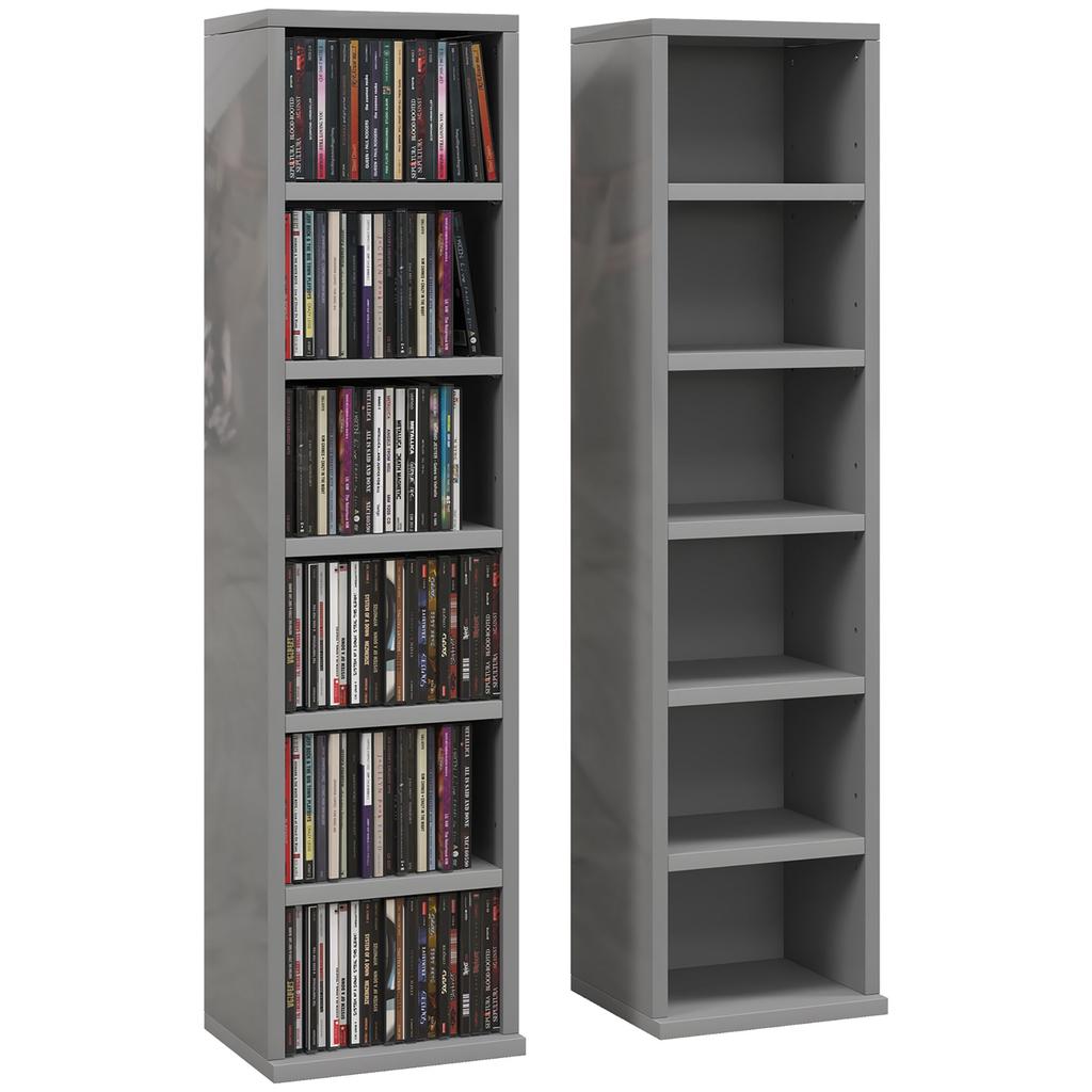 Set Of 2 CD Media Display Shelf Unit Tower Rack With Adjustable Shelves High Gloss Grey
